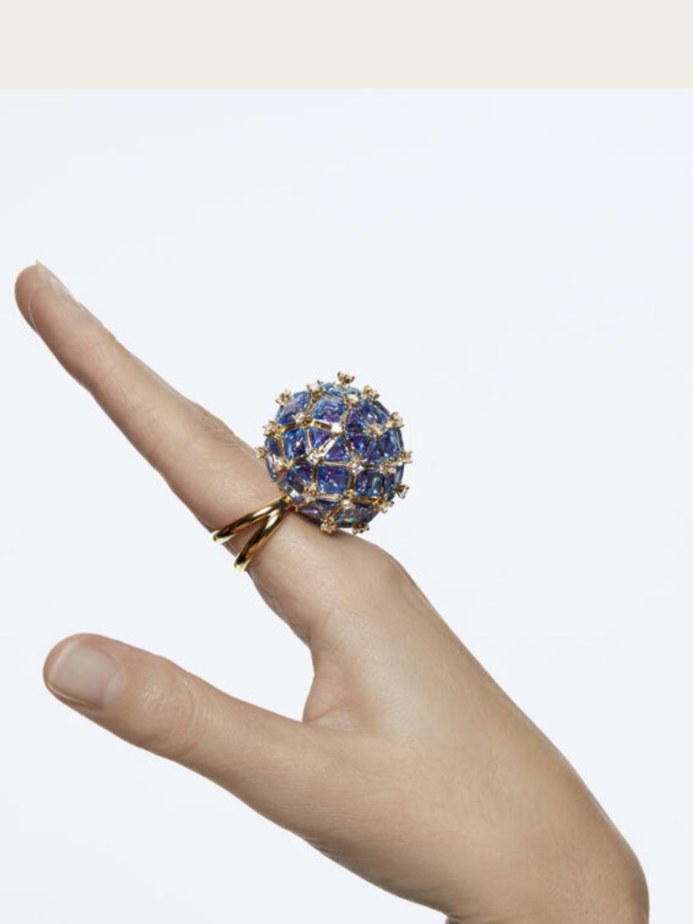 Swarovski Gold Ring with Iridescent Blue-Purple Crystal Dome - Picture 3 of 17